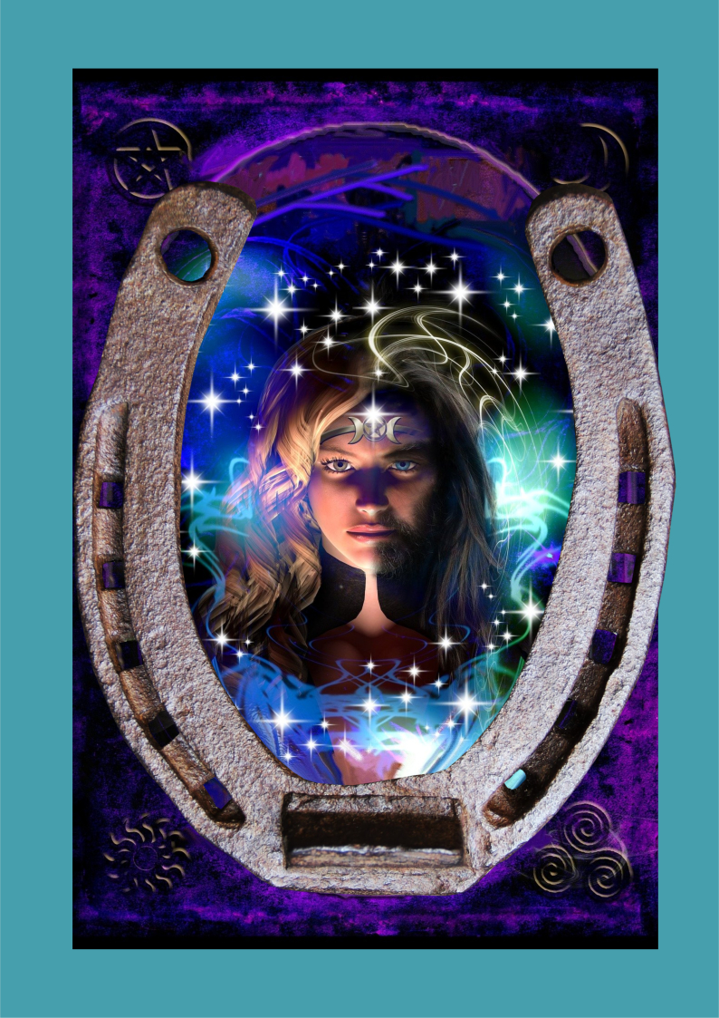 Horseshoe with picture of female psychic